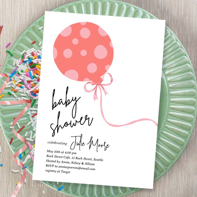 Invitación Baby Shower de globo de puntos de Polka rosa (Subido por el creador)