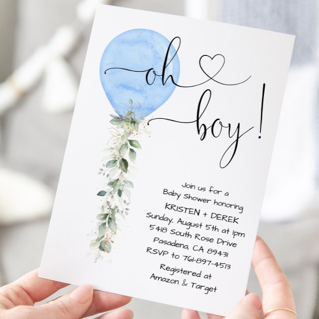 Invitación Baby Shower de globo de vegetación azul (Subido por el creador)
