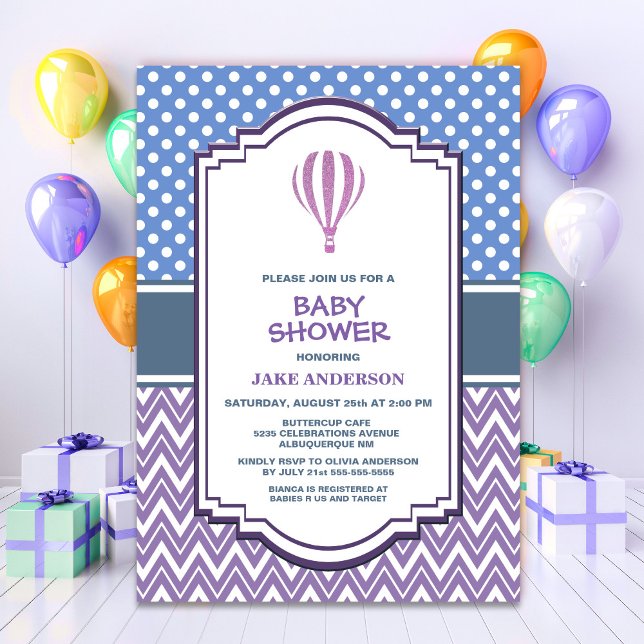 Invitación Baby Shower de globo Purple Hot Air (Subido por el creador)