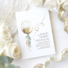 Invitación Baby Shower de globo Purpurina de oro y vegetación