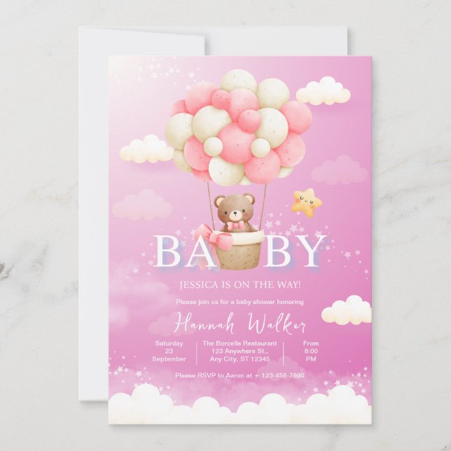 Invitación Baby Shower de globo rosa (Anverso)