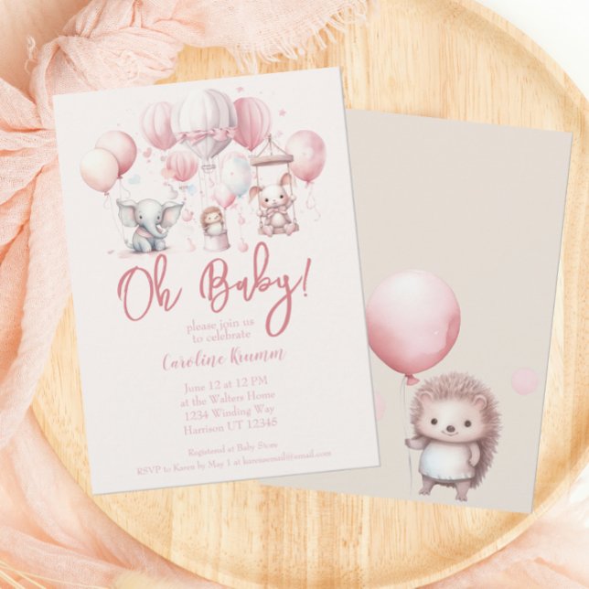 Invitación Baby Shower de globo rosa (Subido por el creador)
