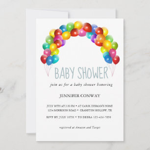 Invitación Baby Shower de globos arcoiris personalizados
