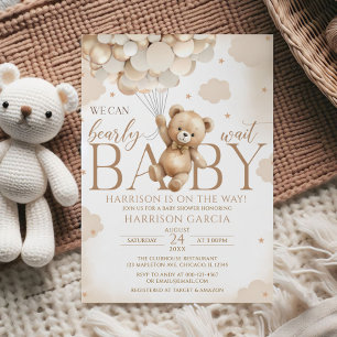 Invitación Baby Shower de globos de oso marrón neutro de géne