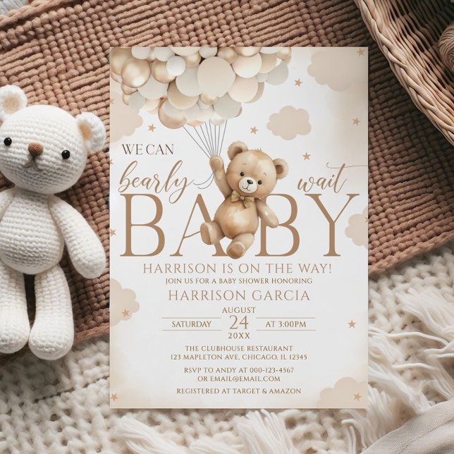 Invitación Baby Shower de globos de oso marrón neutro de géne (Subido por el creador)