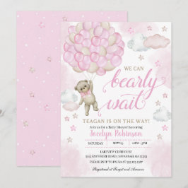 Invitación Baby Shower de globos de oso rosado Teddy