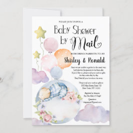 Invitación Baby Shower de globos florales rosados para niños 