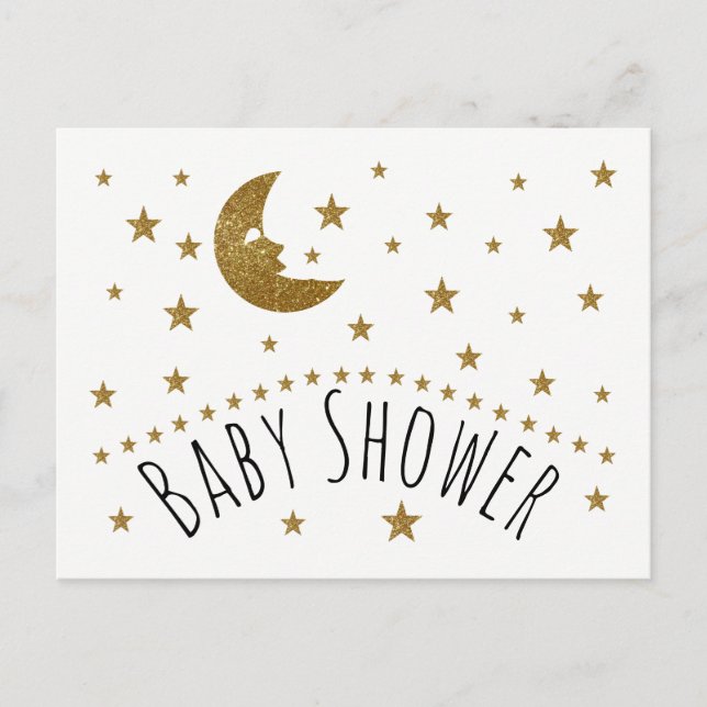 Invitación Baby Shower de Gold Moon and Stars (Anverso)