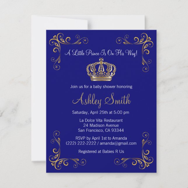 Invitación Baby Shower de Gold Prince - Personaliz (Anverso)