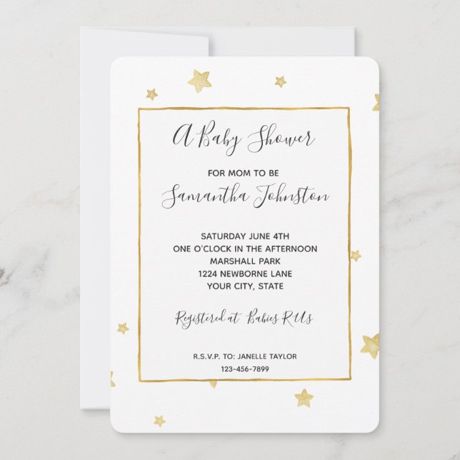 Invitación Baby Shower de Gold Stars (Reverso)