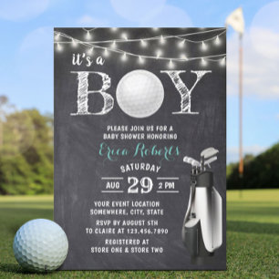 Invitación Baby Shower de Golf Boy Rustic Chalkboard
