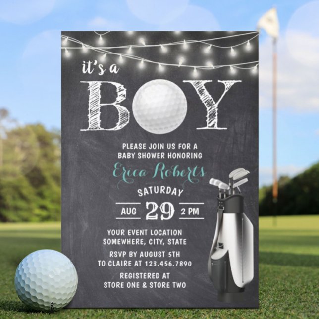 Invitación Baby Shower de Golf Boy Rustic Chalkboard (Subido por el creador)