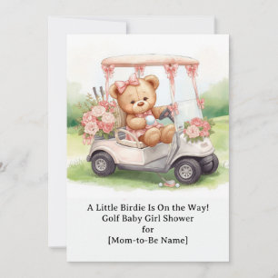 Invitación Baby Shower de Golf Girl con osito de peluche en c