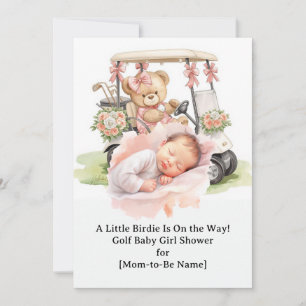 Invitación Baby Shower de Golf Girl con osito de peluche en c