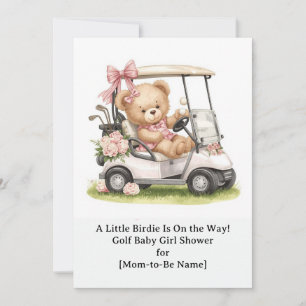 Invitación Baby Shower de Golf Girl con oso de peluche en car