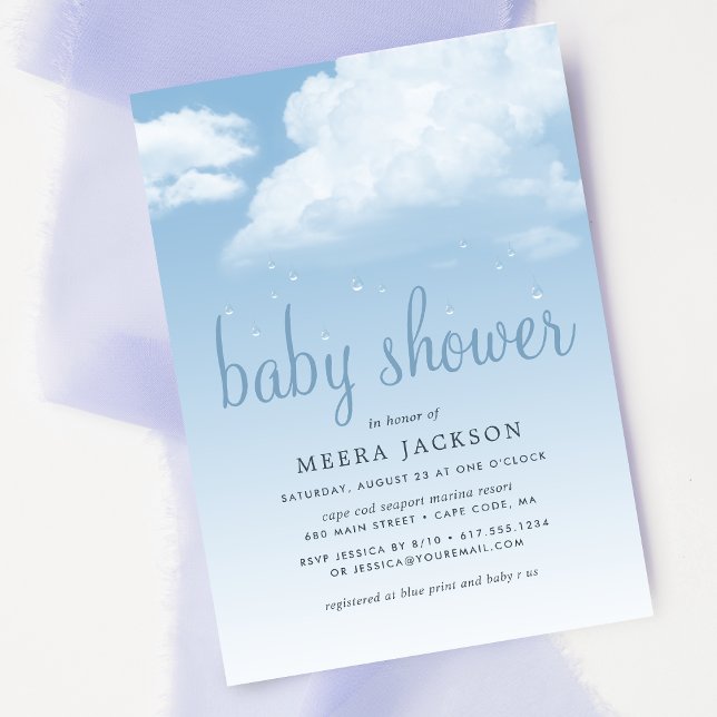Invitación Baby Shower de gotas de lluvia y nubes esponjosas (Subido por el creador)