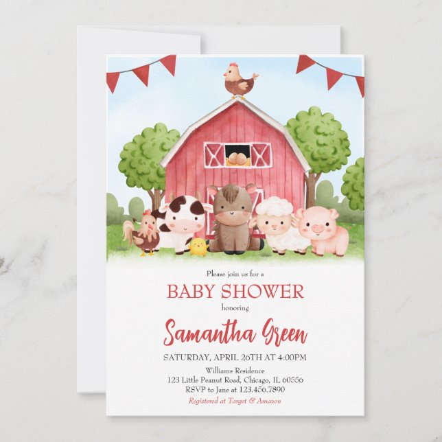 Invitación Baby Shower de granja (Anverso)