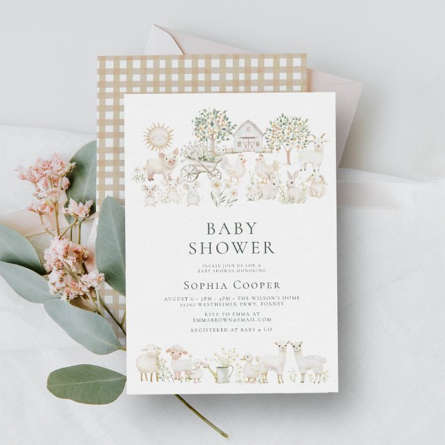 Invitación Baby Shower de granja beige mínimo (Subido por el creador)