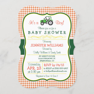 Invitación Baby Shower de Green Farm Tractor Boy