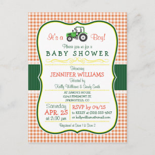 Invitación Baby Shower de Green Farm Tractor Boy