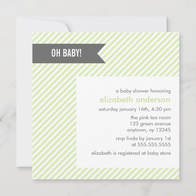 Invitación Baby Shower de Green Pinstripes (Anverso)