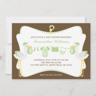 Invitación Baby Shower de Green Storks de entrega especial