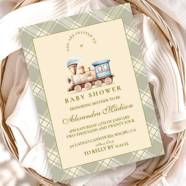 Invitación Baby Shower de Green Watercolor Train (Subido por el creador)