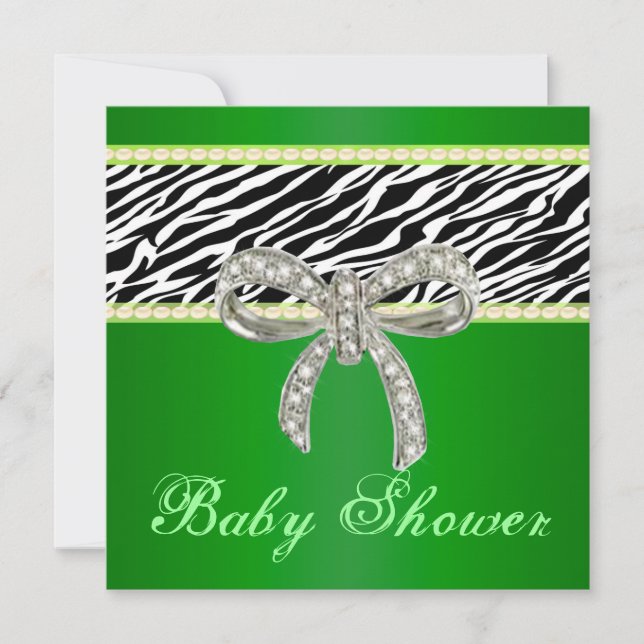 Invitación Baby Shower de Green Zebra Diamond Bow (Anverso)