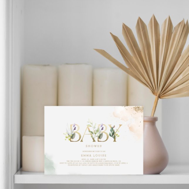 Invitación Baby Shower de Greenery Gold Eucalyptus (Subido por el creador)