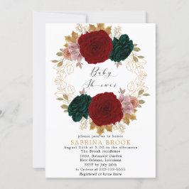 Invitación Baby Shower de Greeny de la esmeralda borgoña otoñ