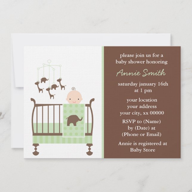 Invitación Baby Shower de guardería verde (Anverso)