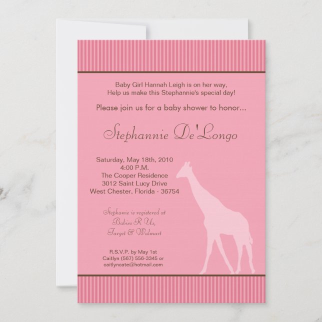 Invitación Baby Shower de guijarros rayados rosado (Anverso)