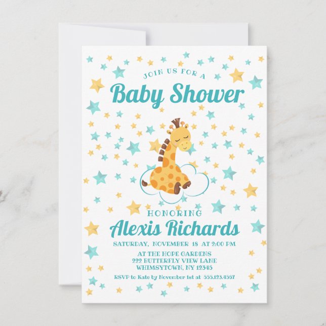 Invitación Baby Shower de guijarros y estrellas neutrales de  (Anverso)