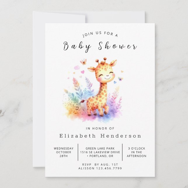 Invitación Baby Shower de guirafa digital rusa (Anverso)