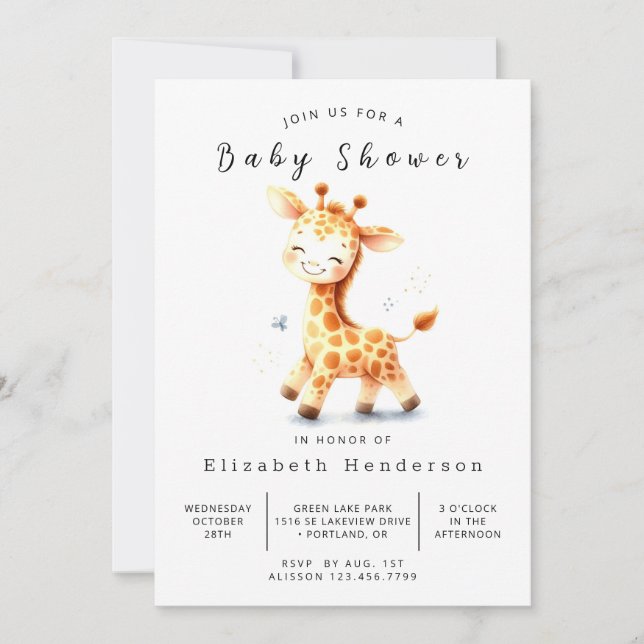 Invitación Baby Shower de guirafa digital rusa (Anverso)