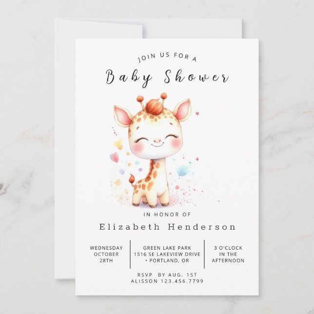 Invitación Baby Shower de guirafa digital rusa (Anverso)