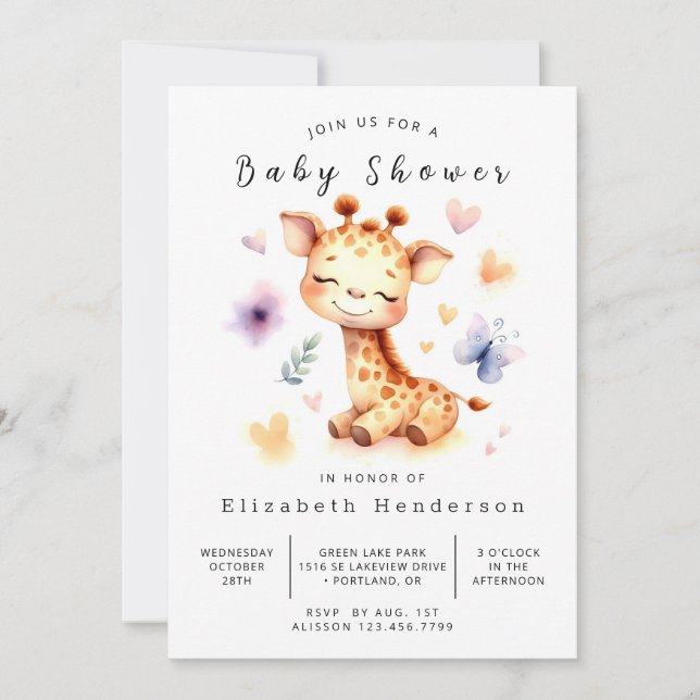 Invitación Baby Shower de guirafa imprimible (Anverso)