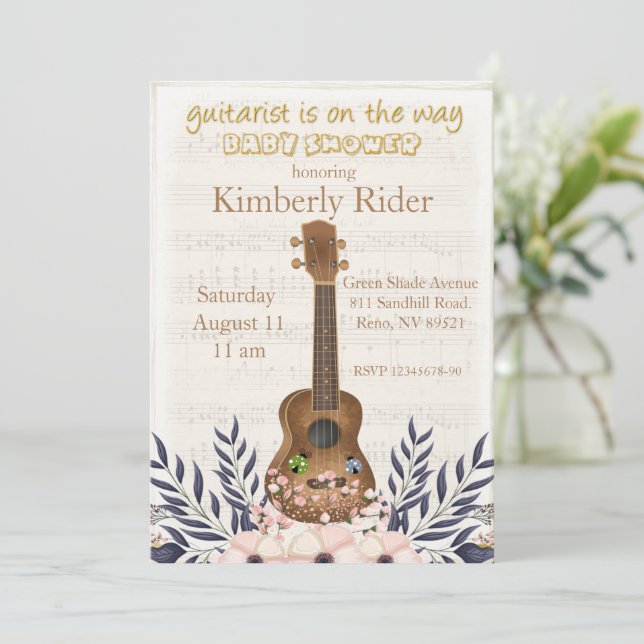 Invitación Baby Shower de guitarra vintage  (Anverso de pie)