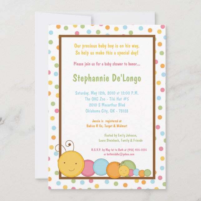 Invitación Baby Shower de gusano de oruga de muell (Anverso)
