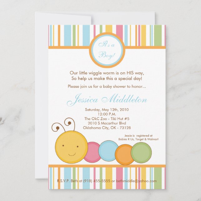 Invitación Baby Shower de gusano de oruga de muell (Anverso)