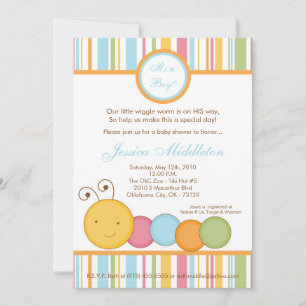 Invitación Baby Shower de gusano de oruga de muell
