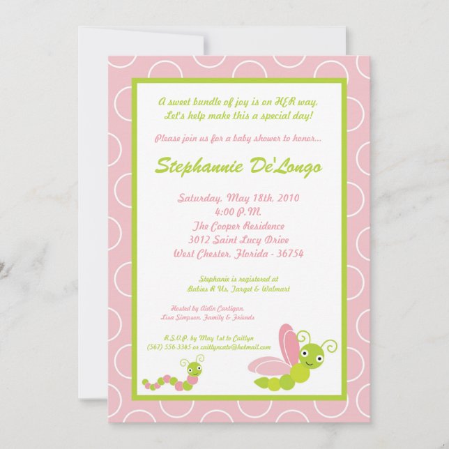Invitación Baby Shower de gusanos de error 5x7 (Anverso)
