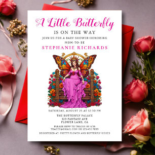 Invitación Baby Shower de hadas rosadas florales de mariposa
