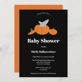Invitación Baby Shower de Halloween de calabaza de tiburón