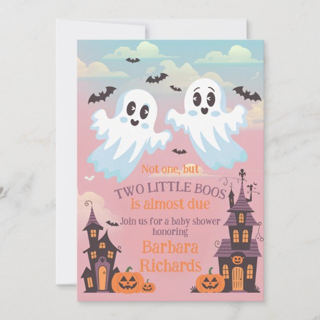 Invitación Baby Shower de Halloween de Twin Boo (Anverso)