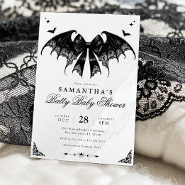 Invitación Baby Shower de Halloween en blanco y ne