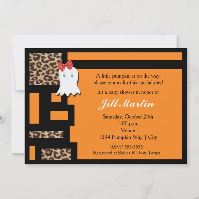Invitación Baby Shower de Halloween Ghost & Leopar (Anverso)