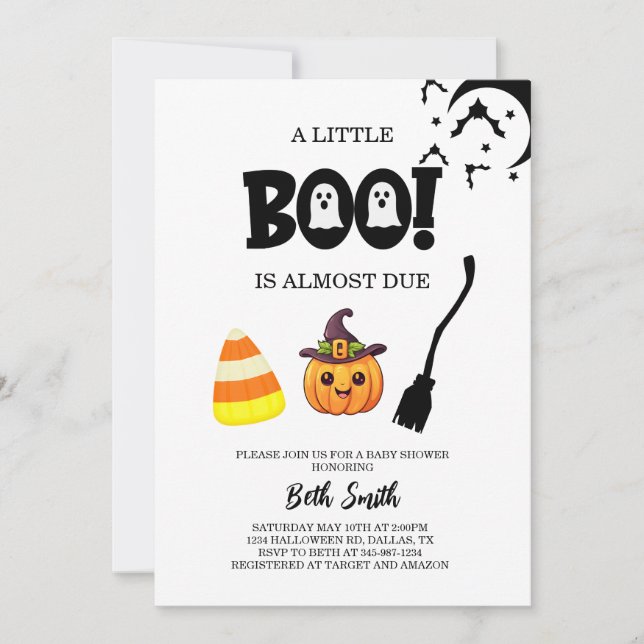 Invitación Baby Shower de Halloween Little Boo Pun (Anverso)