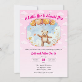 Invitación Baby Shower de Halloween - Oso, calabazas, nubes