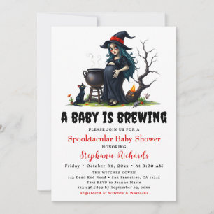 Invitación Baby Shower de Halloween para Gato Negro Bruja Beb